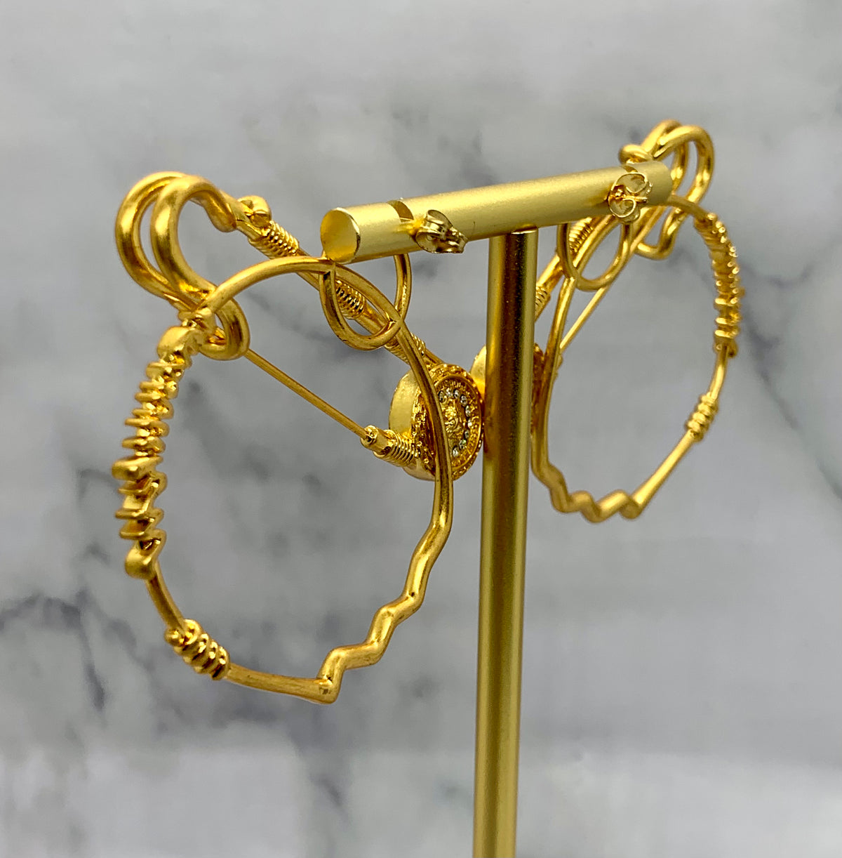 VERSACE Safety Pin Gold Tone Hoop Earrings - Pre owned