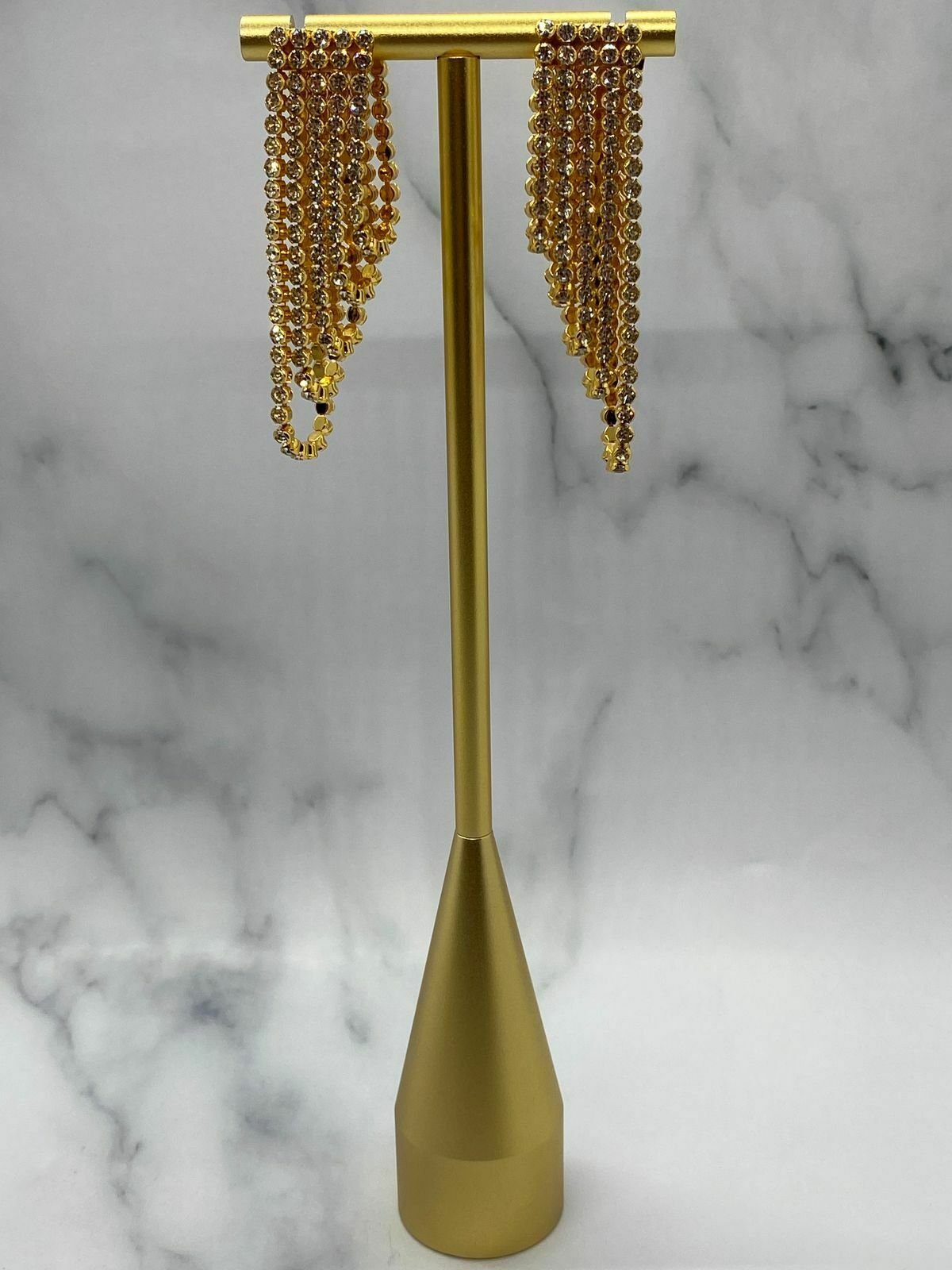CELINE Gold Tone Rhinestone Fringe Earrings - Pre owned