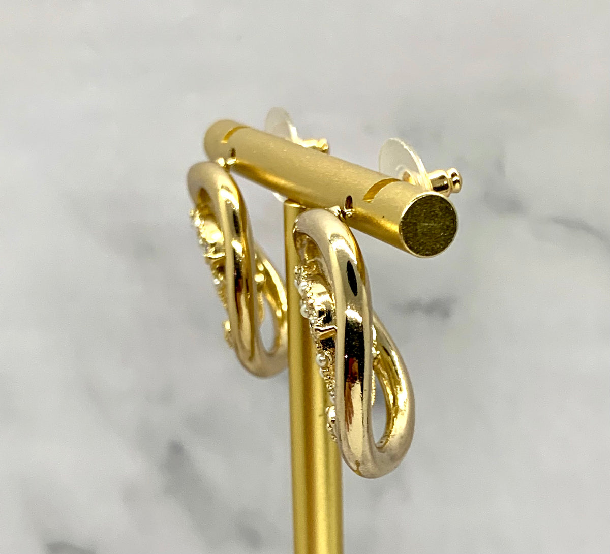 CHANEL CC Gold Tone Rhinestone Earrings - Pre owned