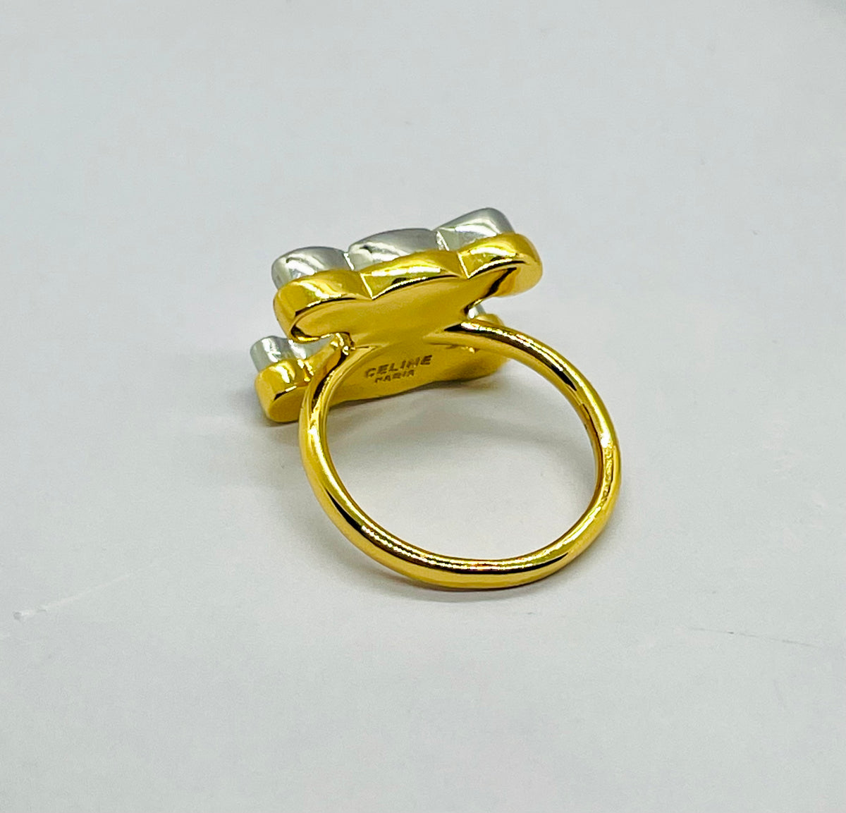 CELINE Monogram Silver & Gold Tone Ring size 7 M - Pre owned