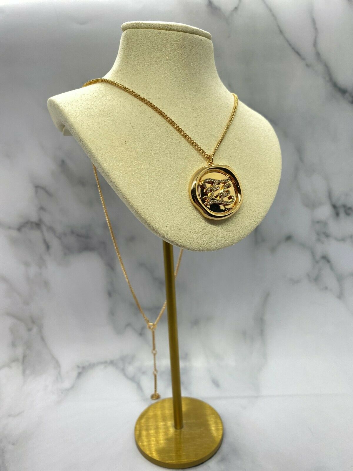 FENDI FF Rose Gold Rhinestone Charm Necklace - Pre owned