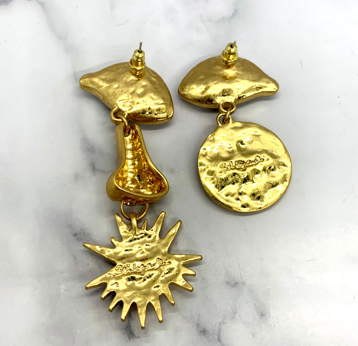 SCHIAPARELLI Blue & Brown Eye Pendant Earrings - Pre owned