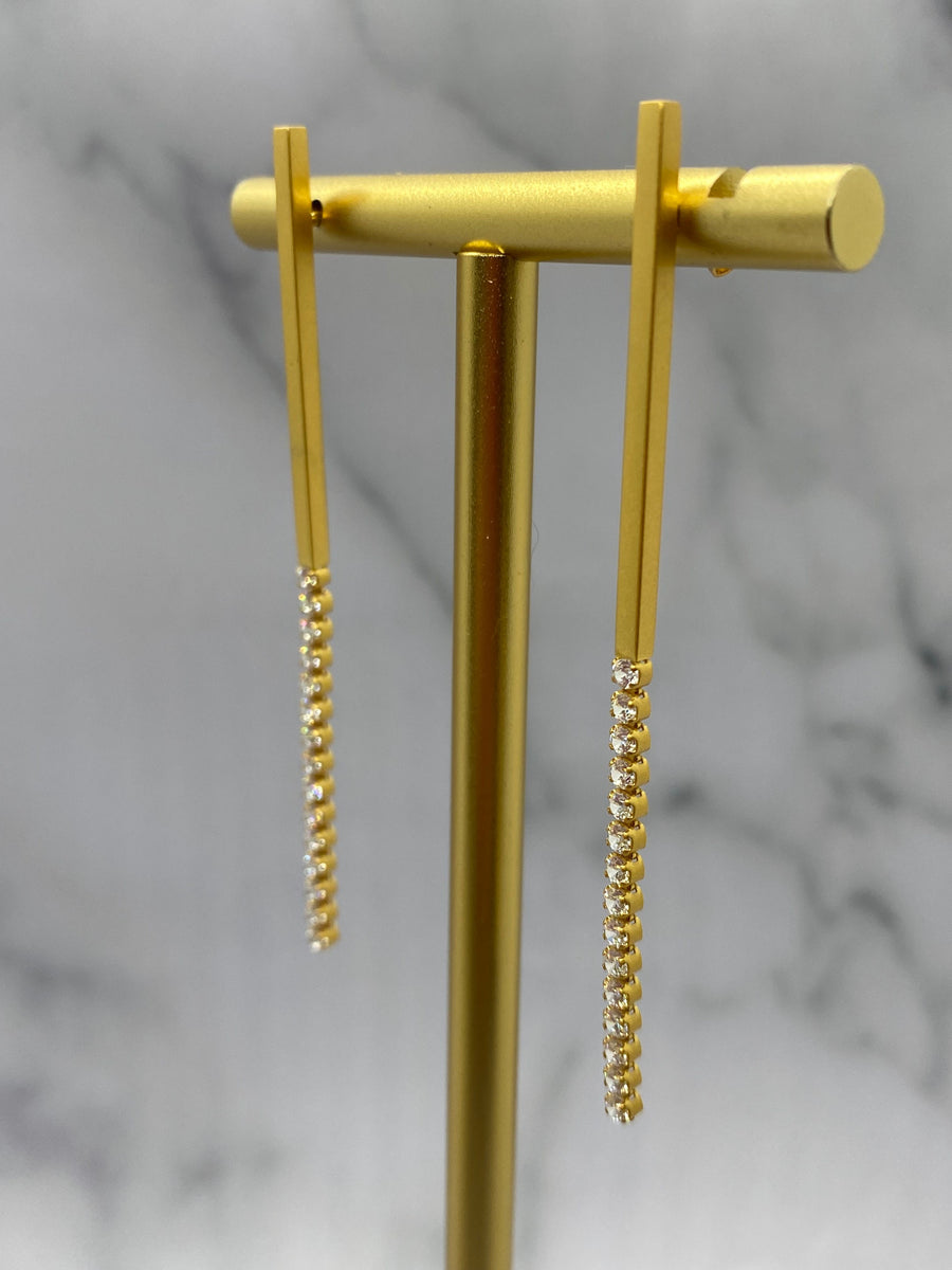 CELINE Gold Tone Rhinestone Stick Earrings - Pre owned