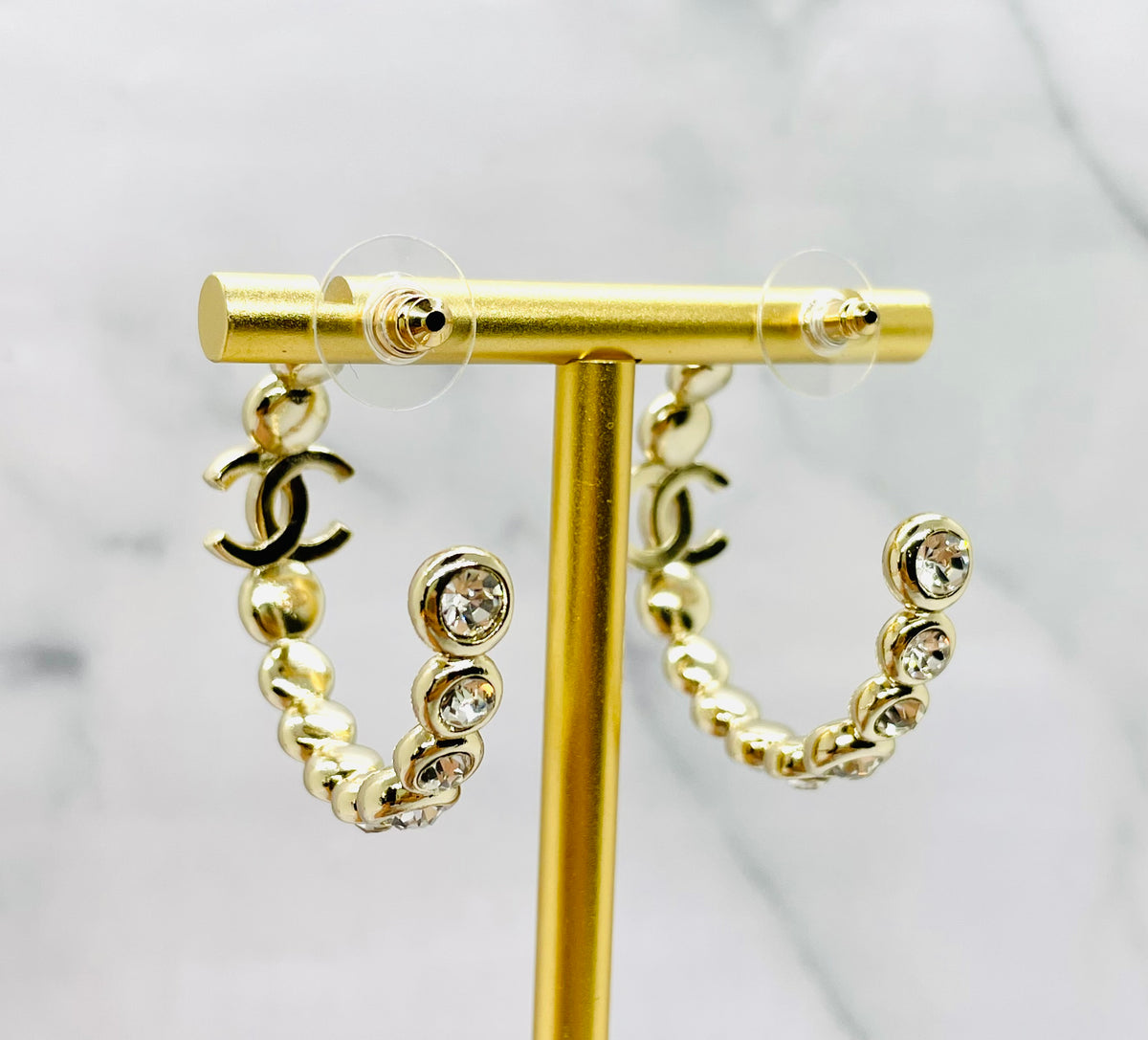 CHANEL CC Rhinestone Hoop Earrings - Pre owned