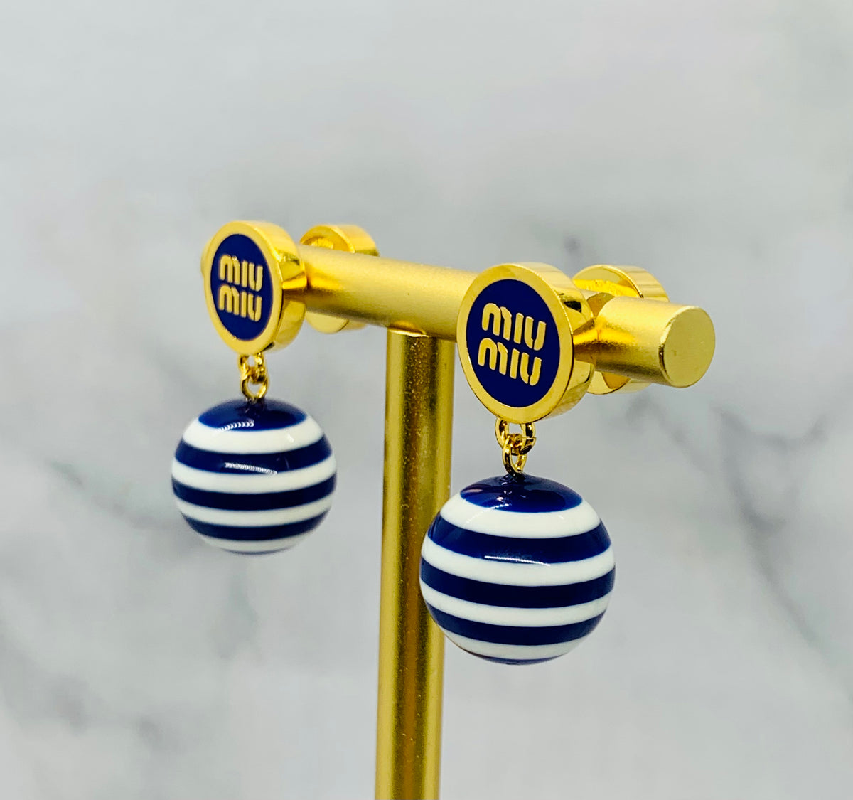 MIU MIU Blue Striped Pendant Earrings - Pre owned