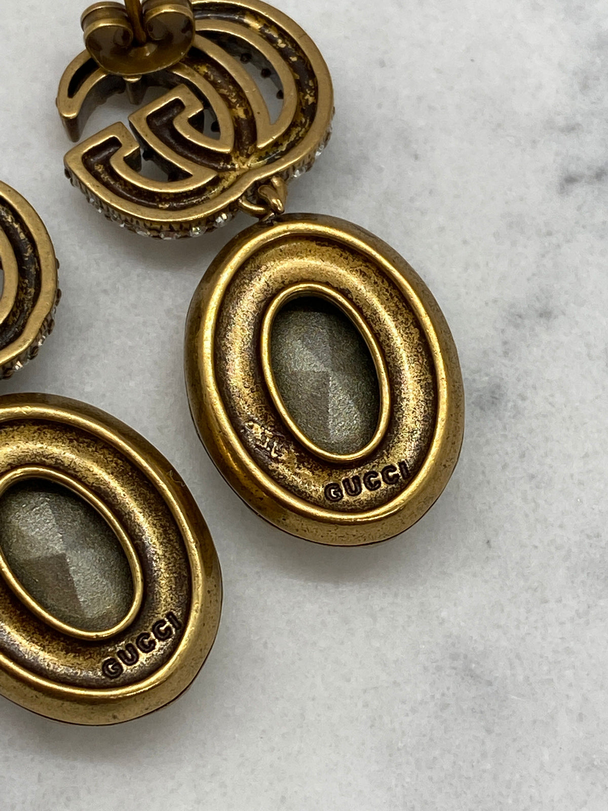GUCCI GG Rhinestone Pendant Earrings - Pre owned