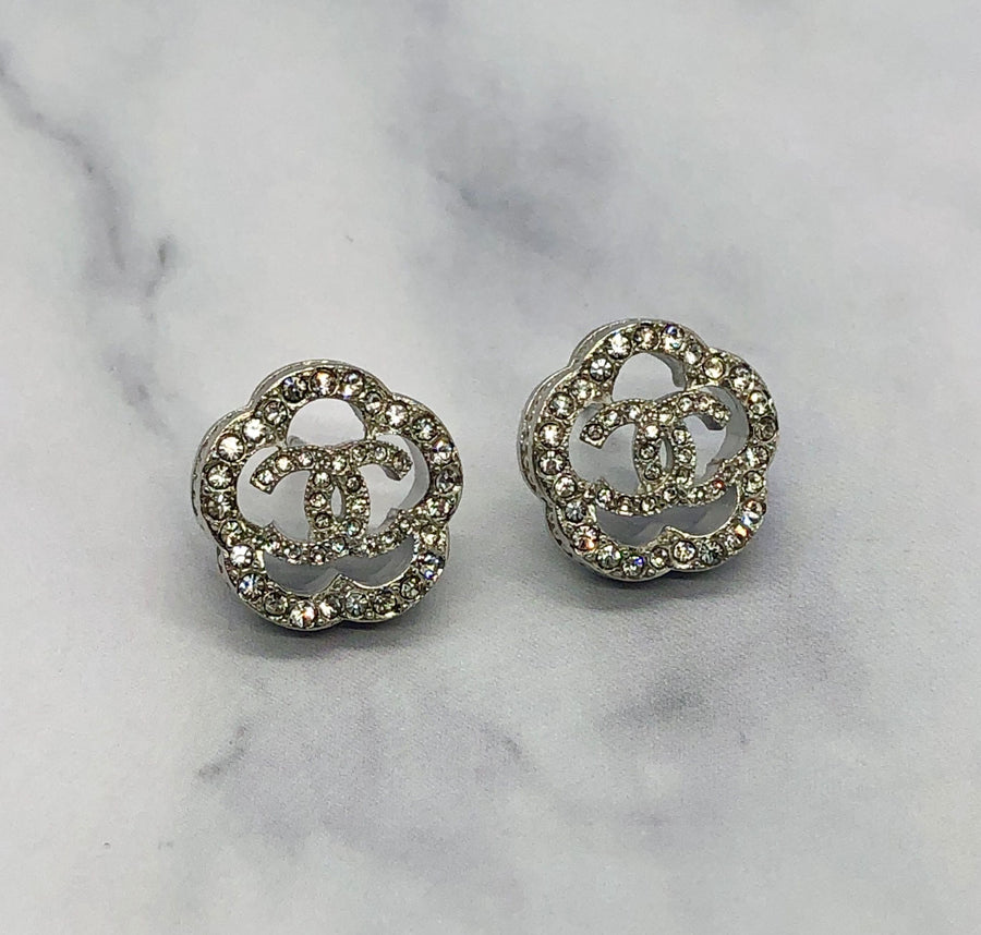 CHANEL CC Rhinestone Flower Earrings - USED
