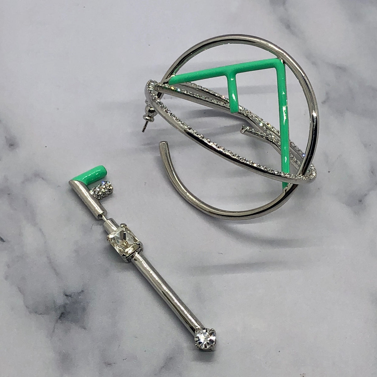 FENDI FF Asymmetric Monogram Rhinestone Earrings - Pre owned