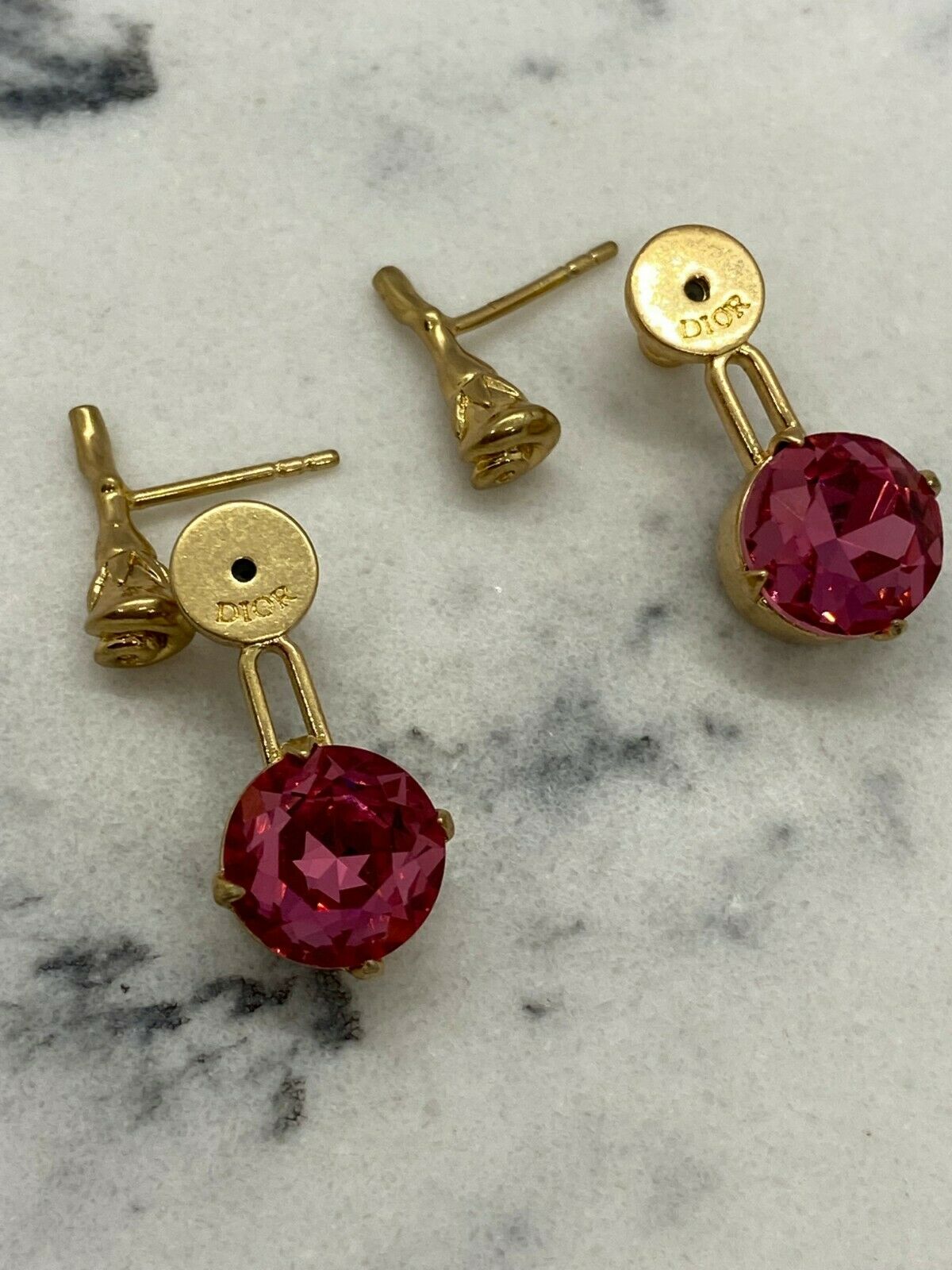 CHRISTIAN DIOR Gold Tone Rose Rhinestone Earrings - Pre owned