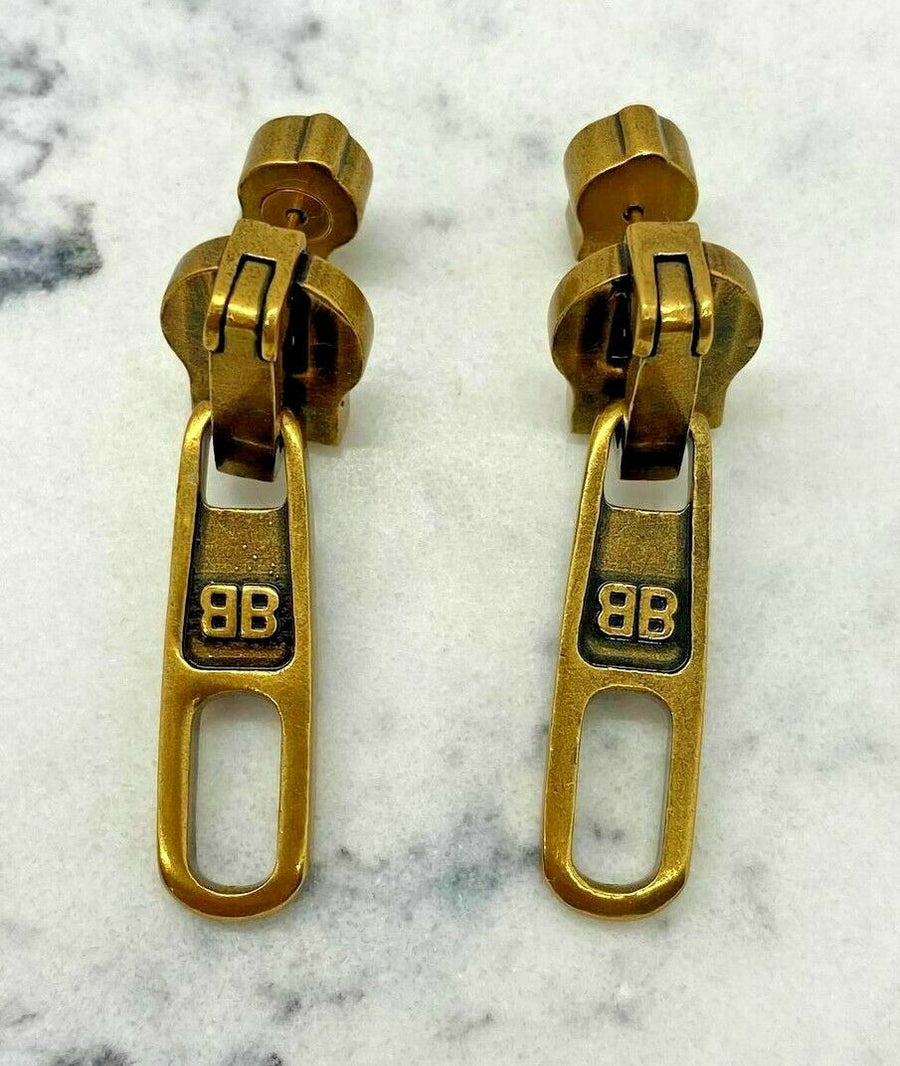 BALENCIAGA BB Brass Tone Zipper Earrings - Pre owned