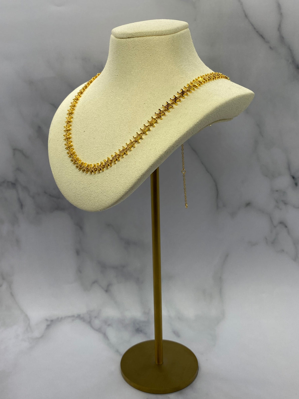 CELINE Gold Tone Monogram Chain Necklace - Pre owned
