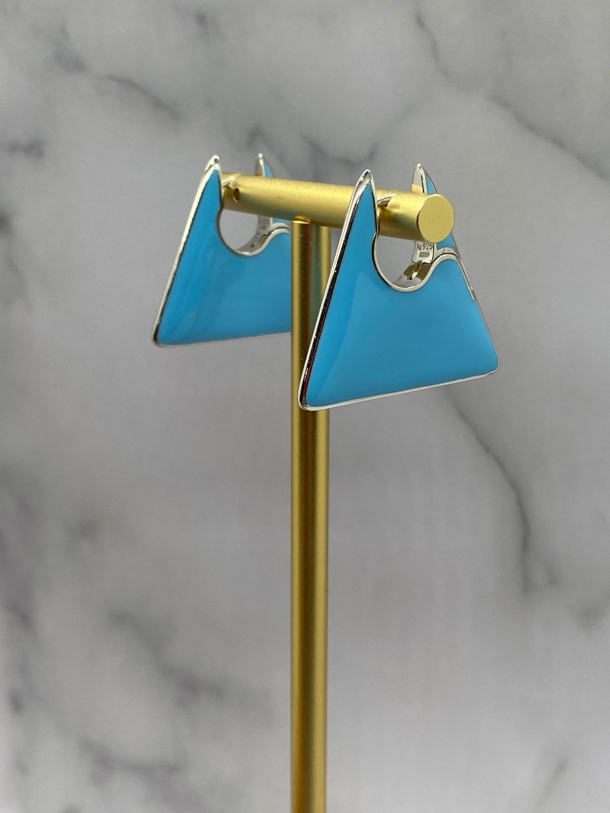 BOTTEGA VENETA Blue Triangle Hoop Silver Earrings - Pre owned
