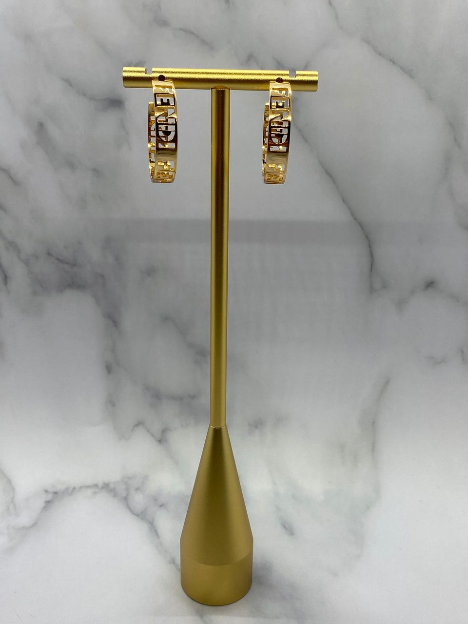 FENDI FF Gold Tone Monogram Hoop Earrings - Pre owned