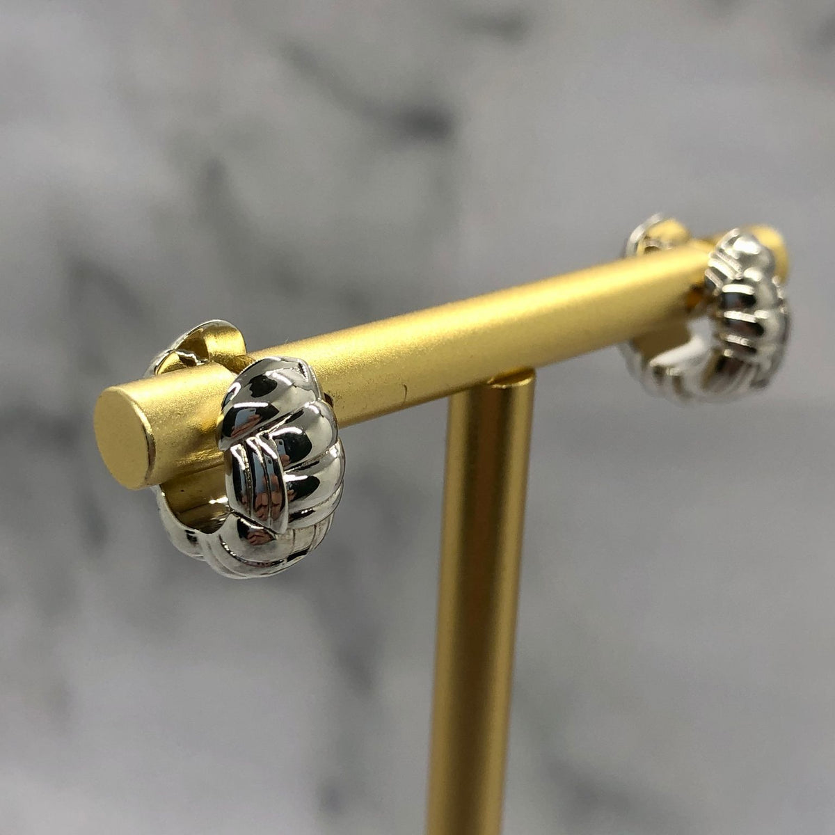 BOTTEGA VENETA Silver Tone Hoop Earrings - Pre owned