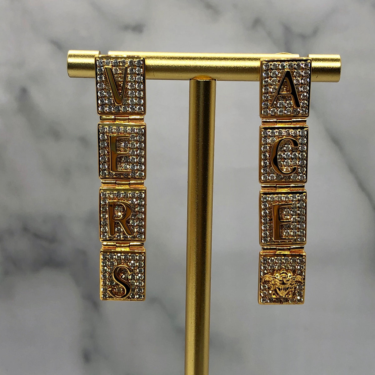 VERSACE Medusa Rhinestone Pendant Earrings - Pre owned