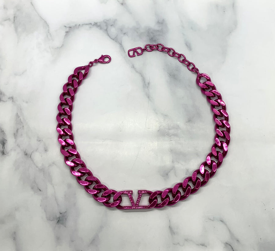 VALENTINO V Pink Chain Necklace - Pre owned