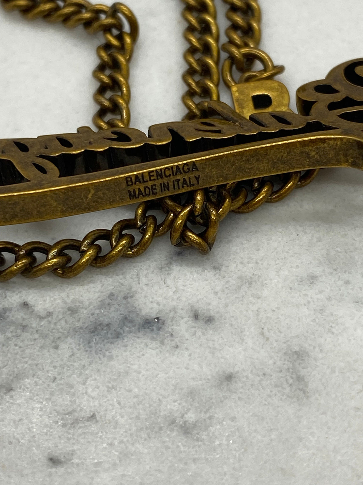 BALENCIAGA Brass Tone Script Necklace - Pre owned