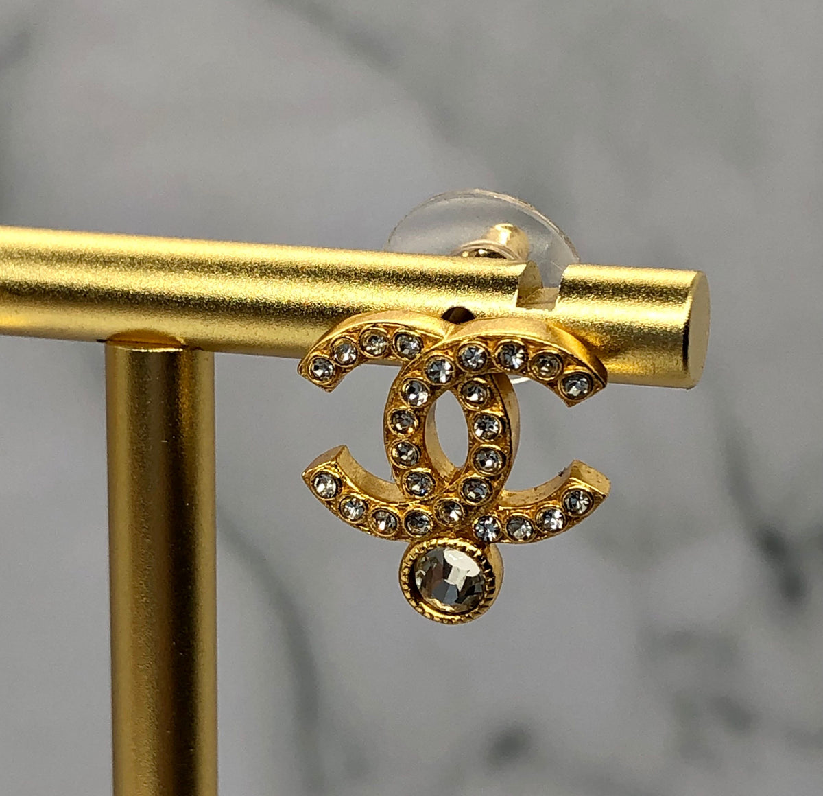 CHANEL CC Gold Tone Rhinestone Earrings - Pre owned