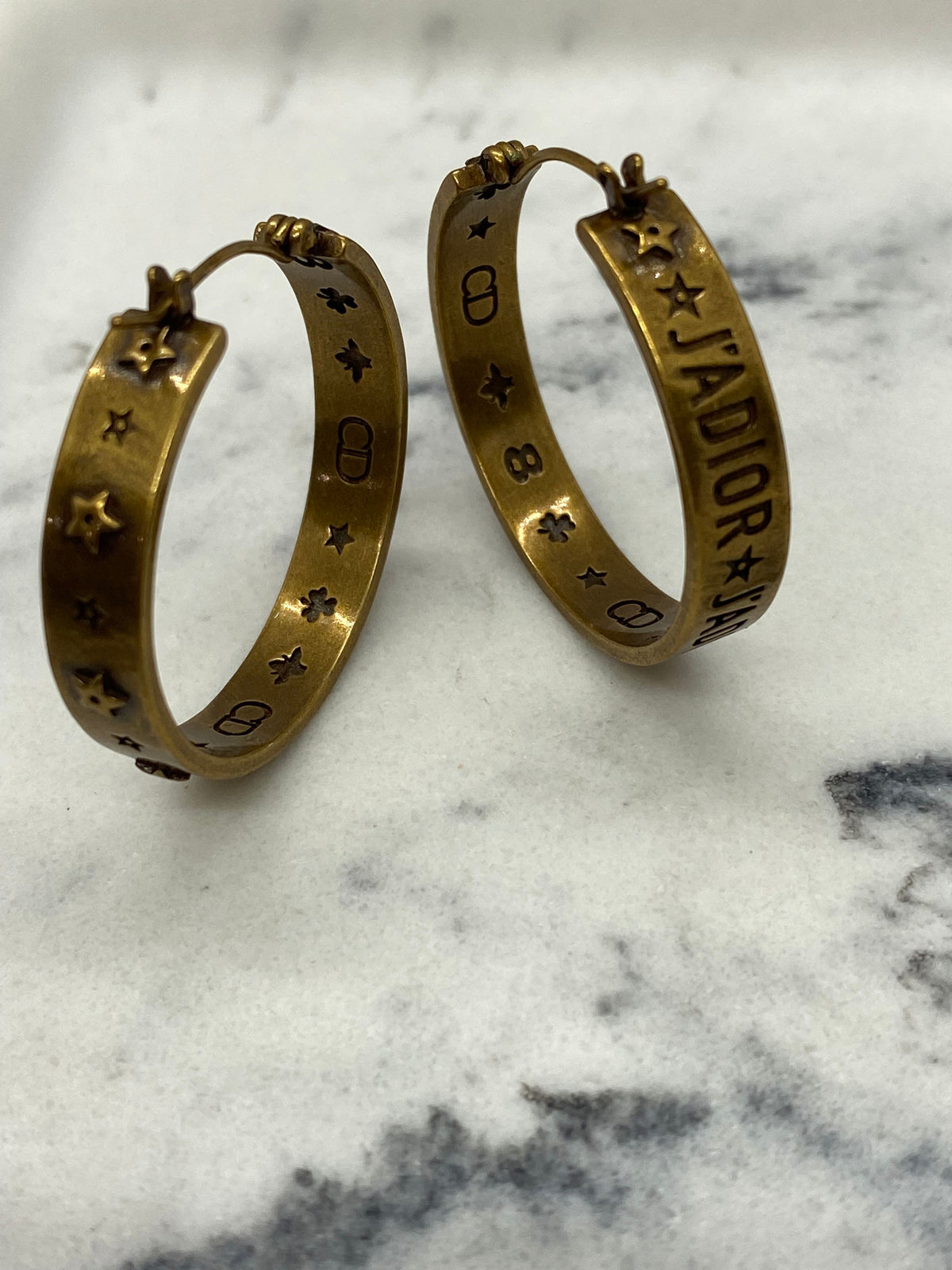 Auth CHRISTIAN DIOR J'Adior Brass Tone Hoop Earrings - Pre owned