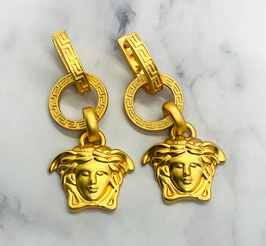 VERSACE Medusa Gold Tone Pendant Earrings - Pre owned