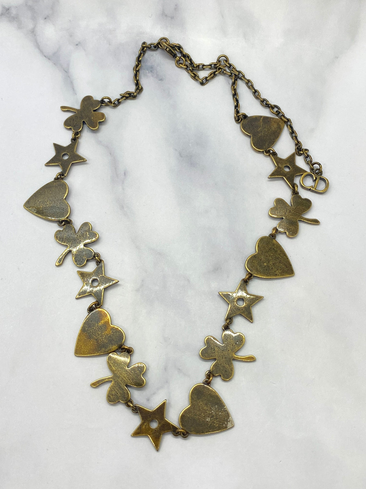 CHRISTIAN DIOR Brass Black Heart Necklace - Pre owned