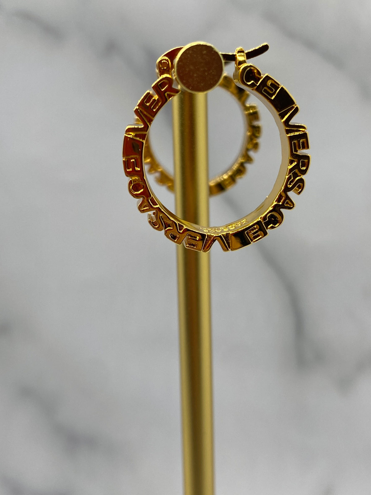 VERSACE Vintage Gold Tone Monogram Hoop Earrings - Pre owned