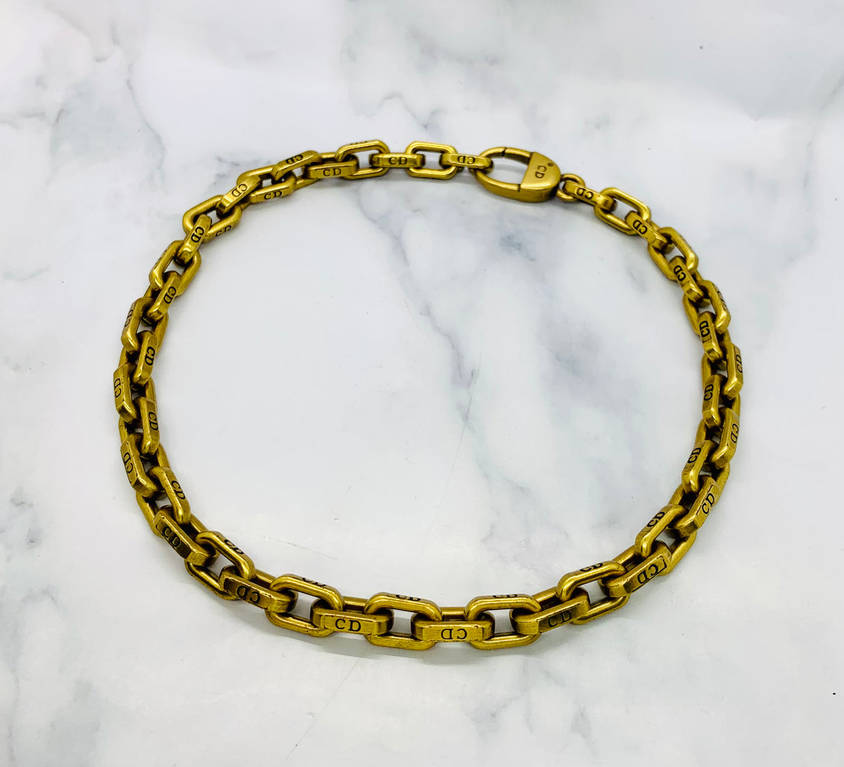 CHRISTIAN DIOR CD Brass Chain Necklace UNISEX - Pre owned