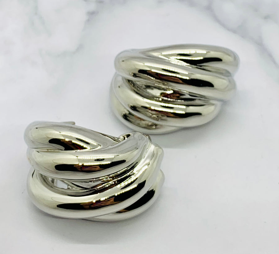 BALENCIAGA Silver Statement Clip On Earrings - Pre owned