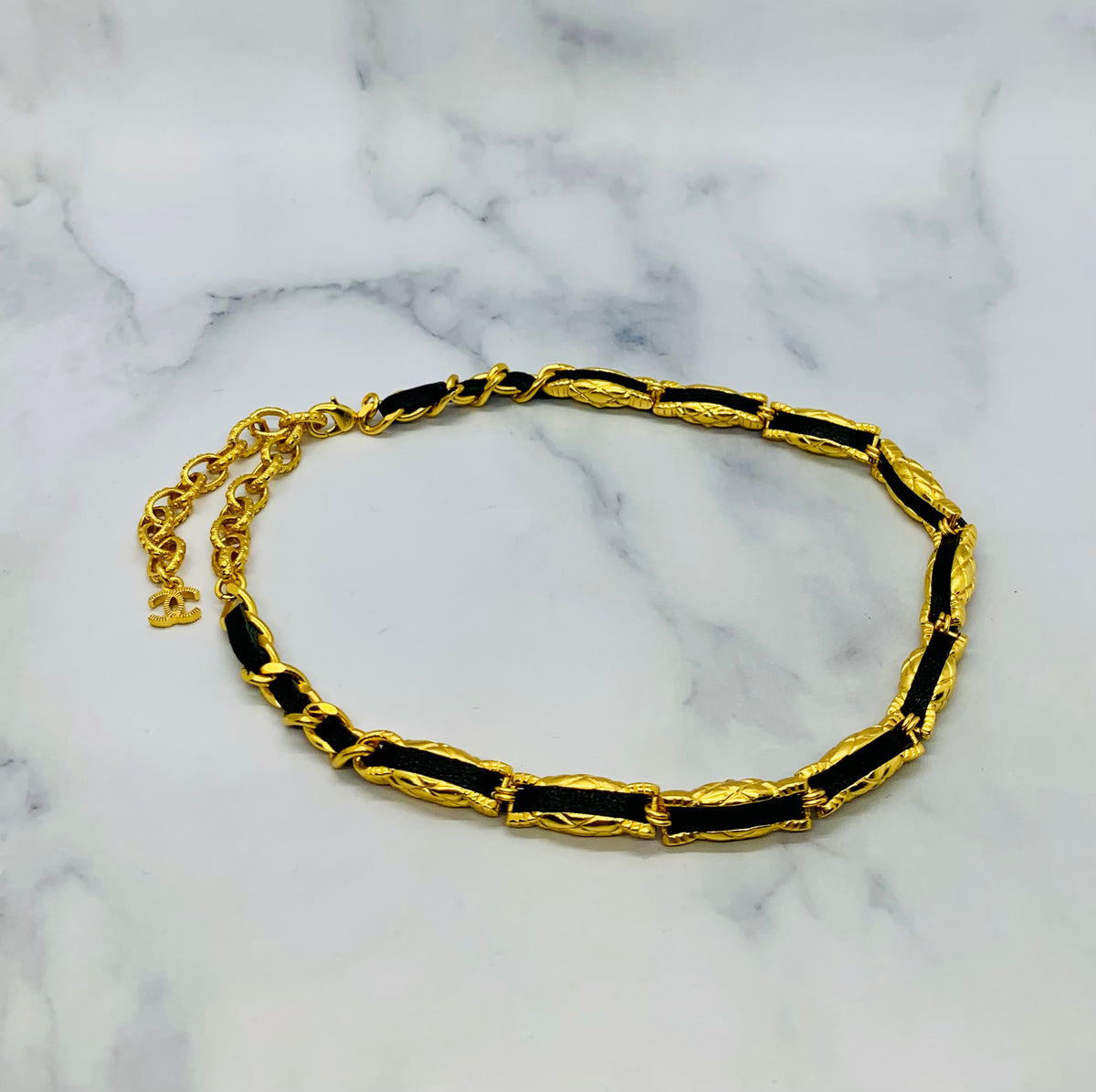 CHANEL CC Leather Trim Necklace - USED