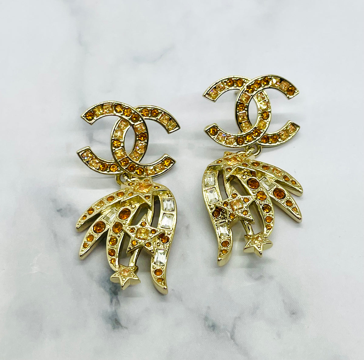 CHANEL CC Star Rhinestone Pendant Earrings - Pre owned
