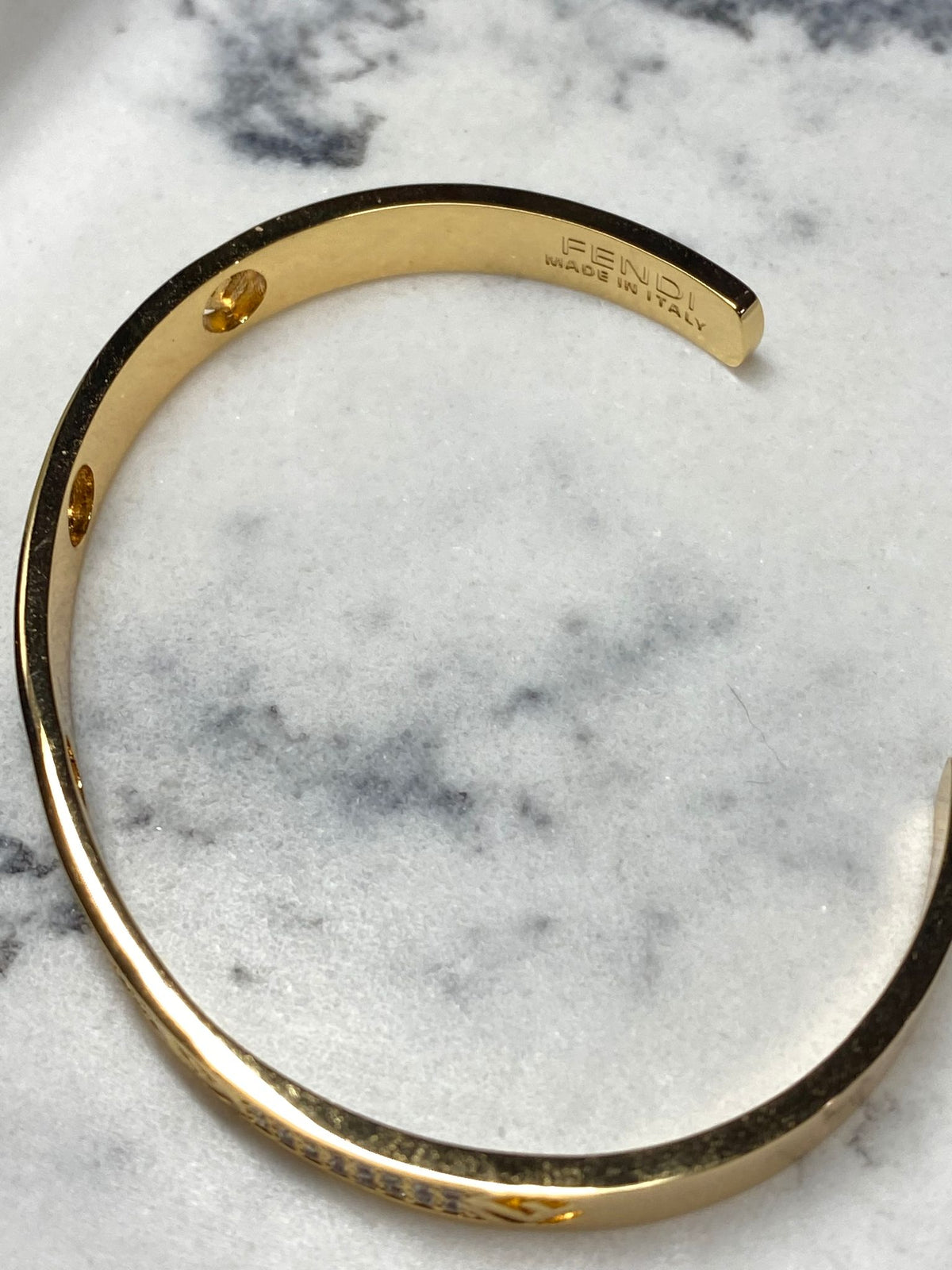 FENDI F Gold Tone Rhinestone Cuff Bracelet - Pre owned