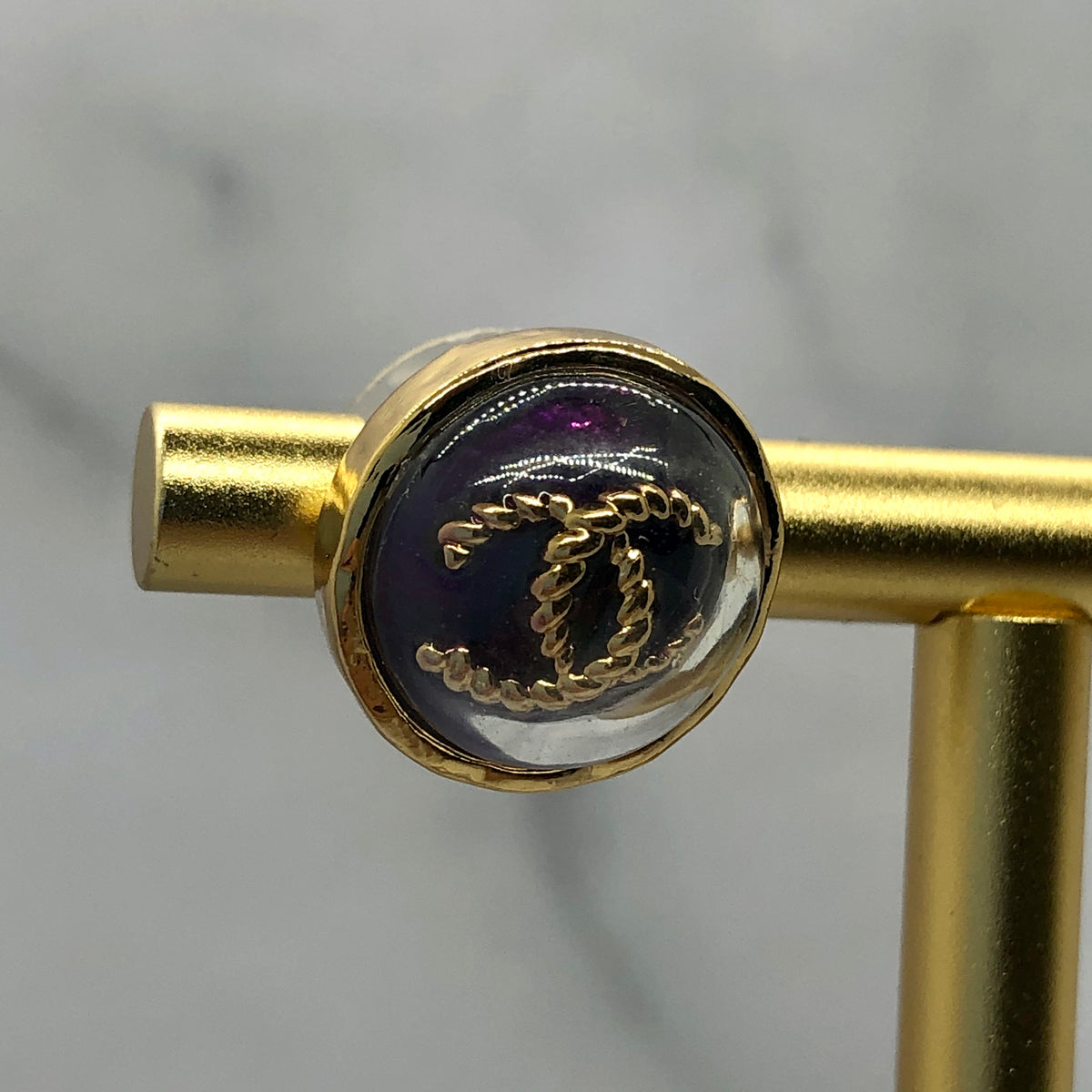 CHANEL CC Purple Button Earrings - Pre owned