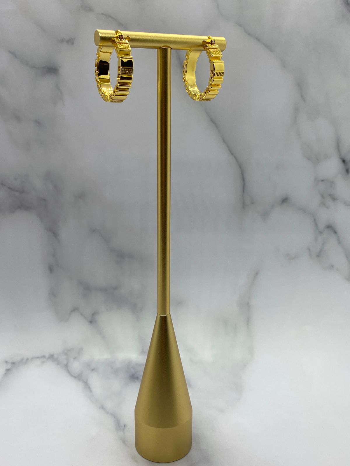 VERSACE Gold Tone Monogram Hoop Earrings - Pre owned