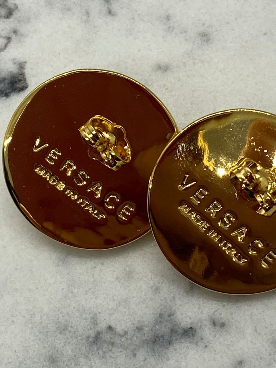 VERSACE Vintage Medusa Gold Tone Disc Earrings - USED