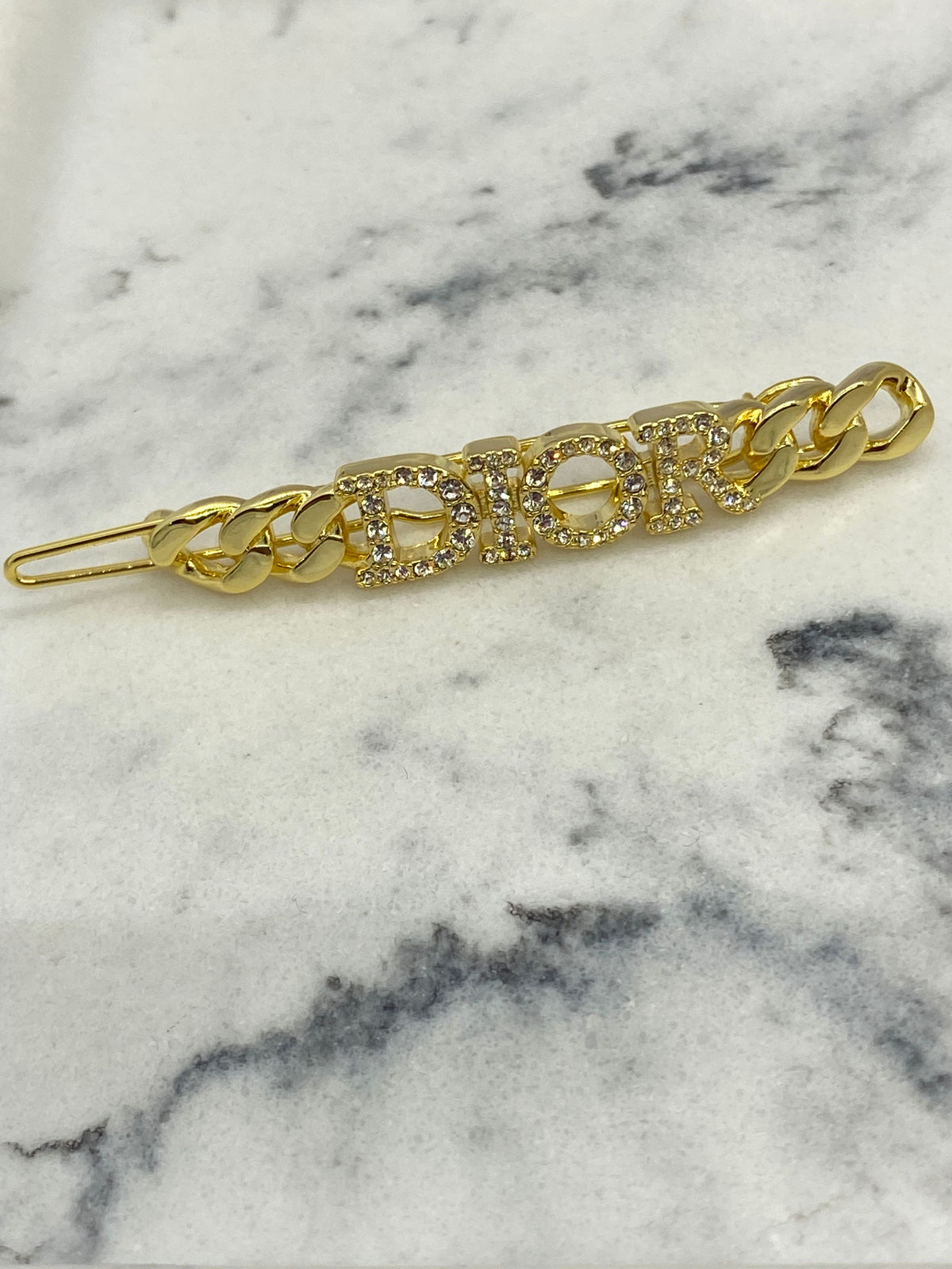 CHRISTIAN DIOR Gold Tone Rhinestone Hair Clip Barrette - Pre owned