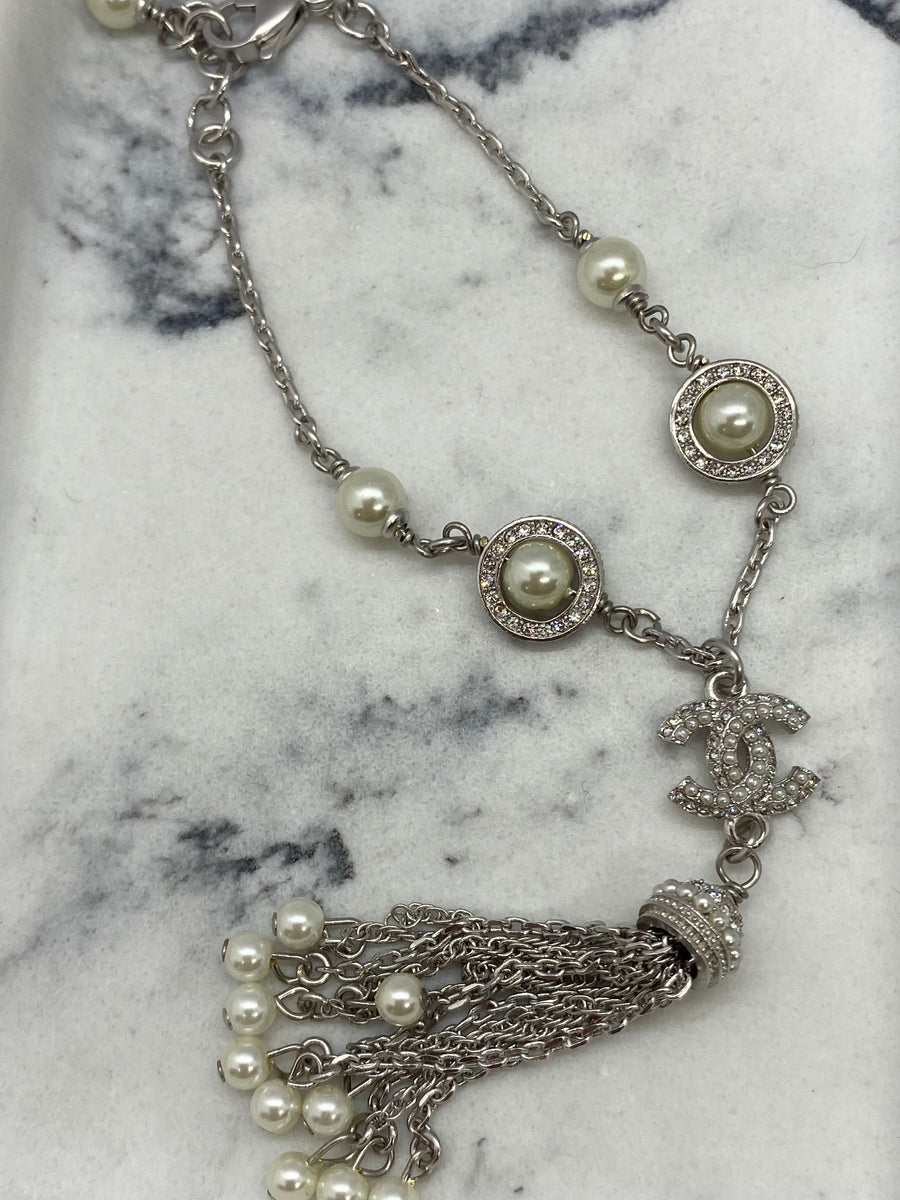 CHANEL CC Silver Tone Tassel Bracelet - Pre owned