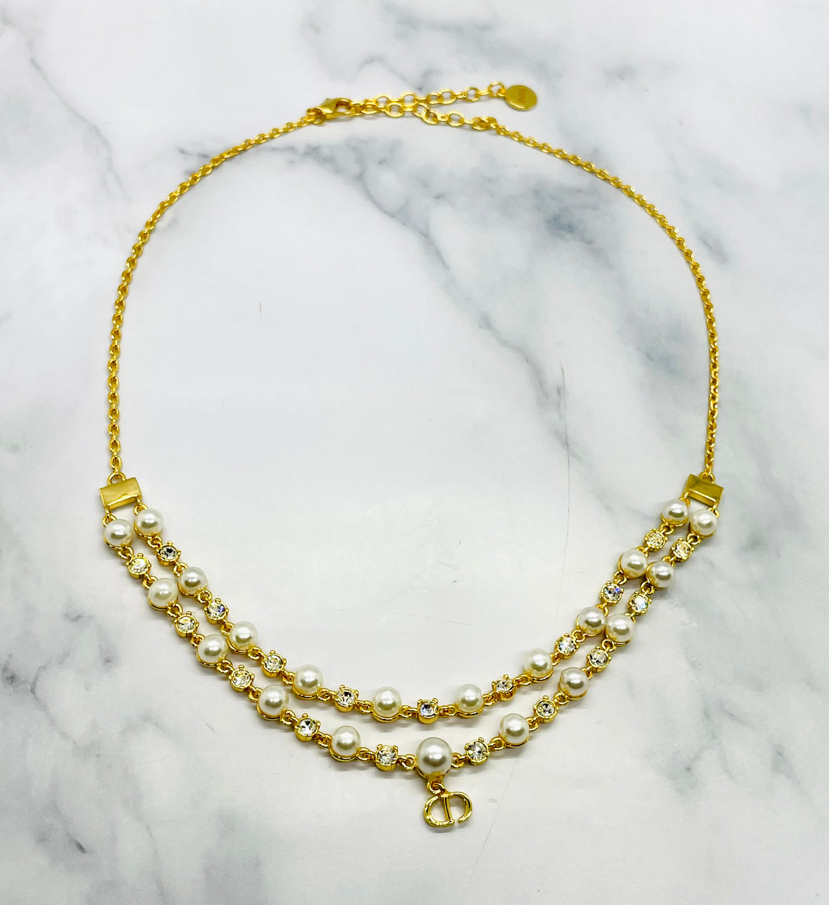 CHRISTIAN DIOR CD Pearl Trim Necklace - Pre owned