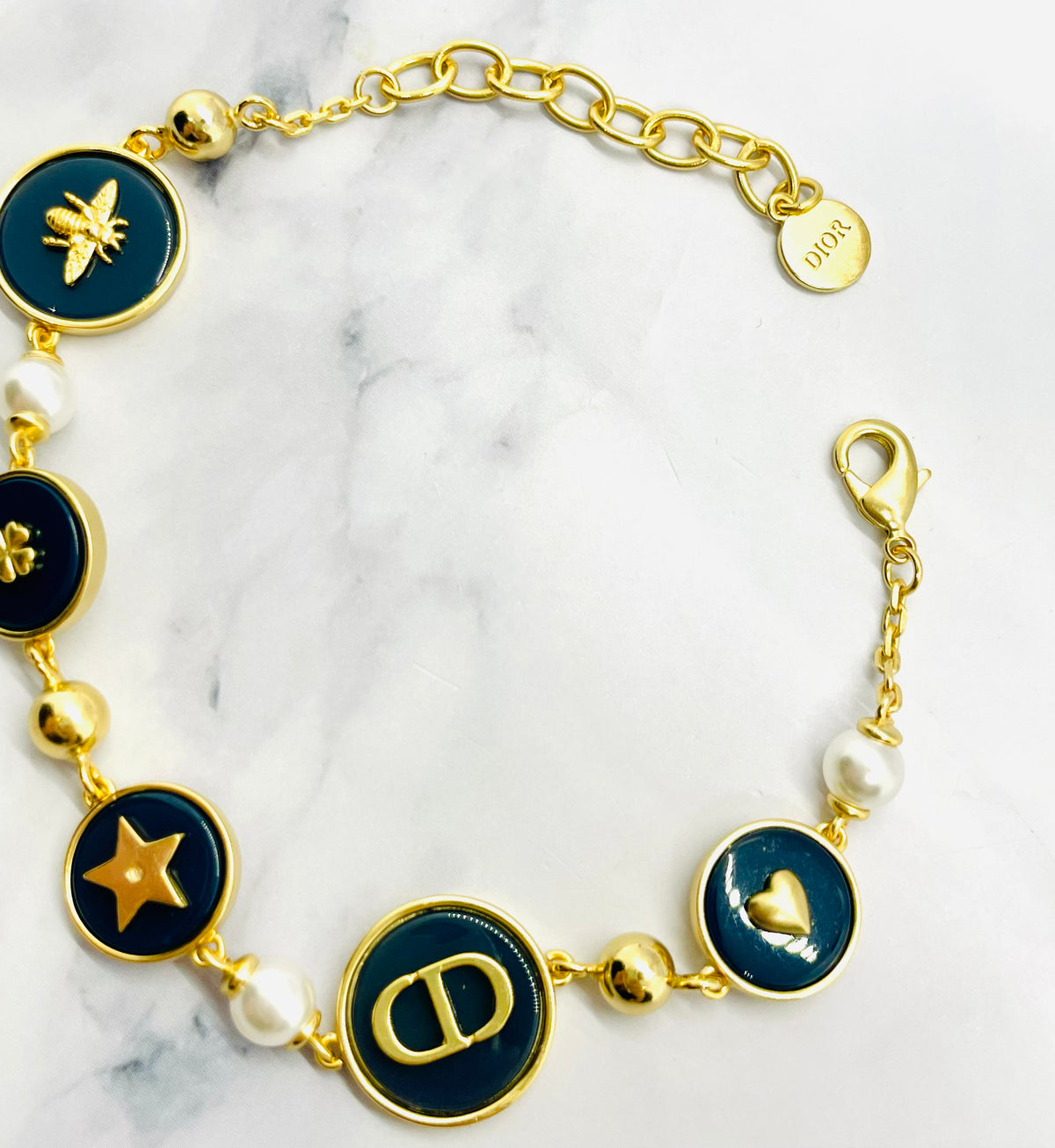CHRISTIAN DIOR CD Black Charm Bracelet - Pre owned