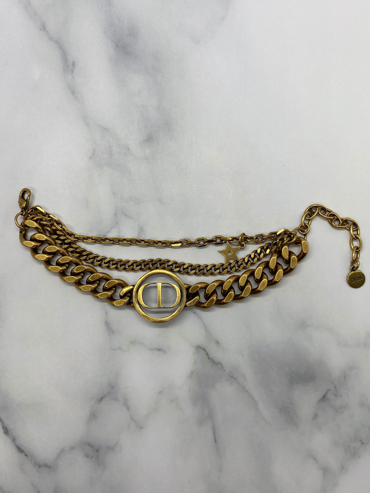 CHRISTIAN DIOR CD Brass Tone Multi Chain Bracelet - Pre owned