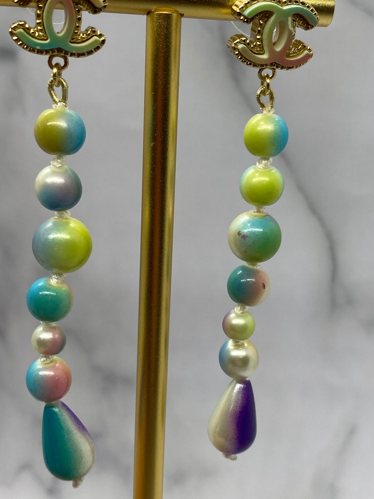 CHANEL CC Rainbow Pearl Pendant Earrings - USED