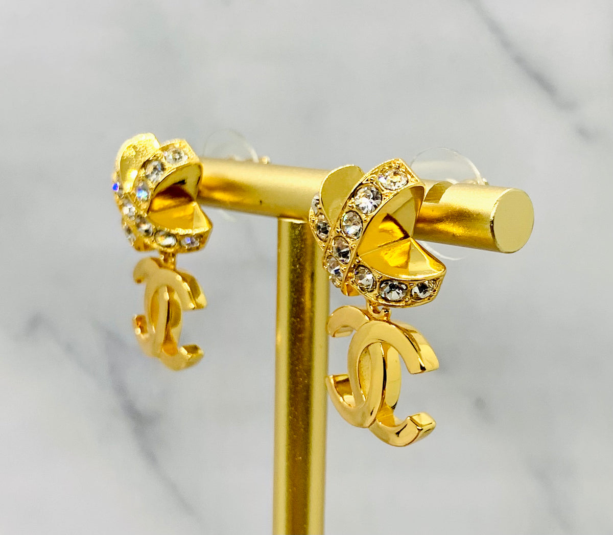 CHANEL CC Rhinestone Cross Earrings - USED