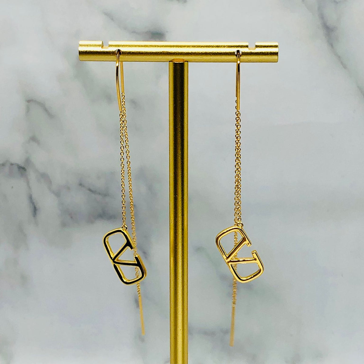 VALENTINO V Gold Tone Threaded Earrings - Pre owned