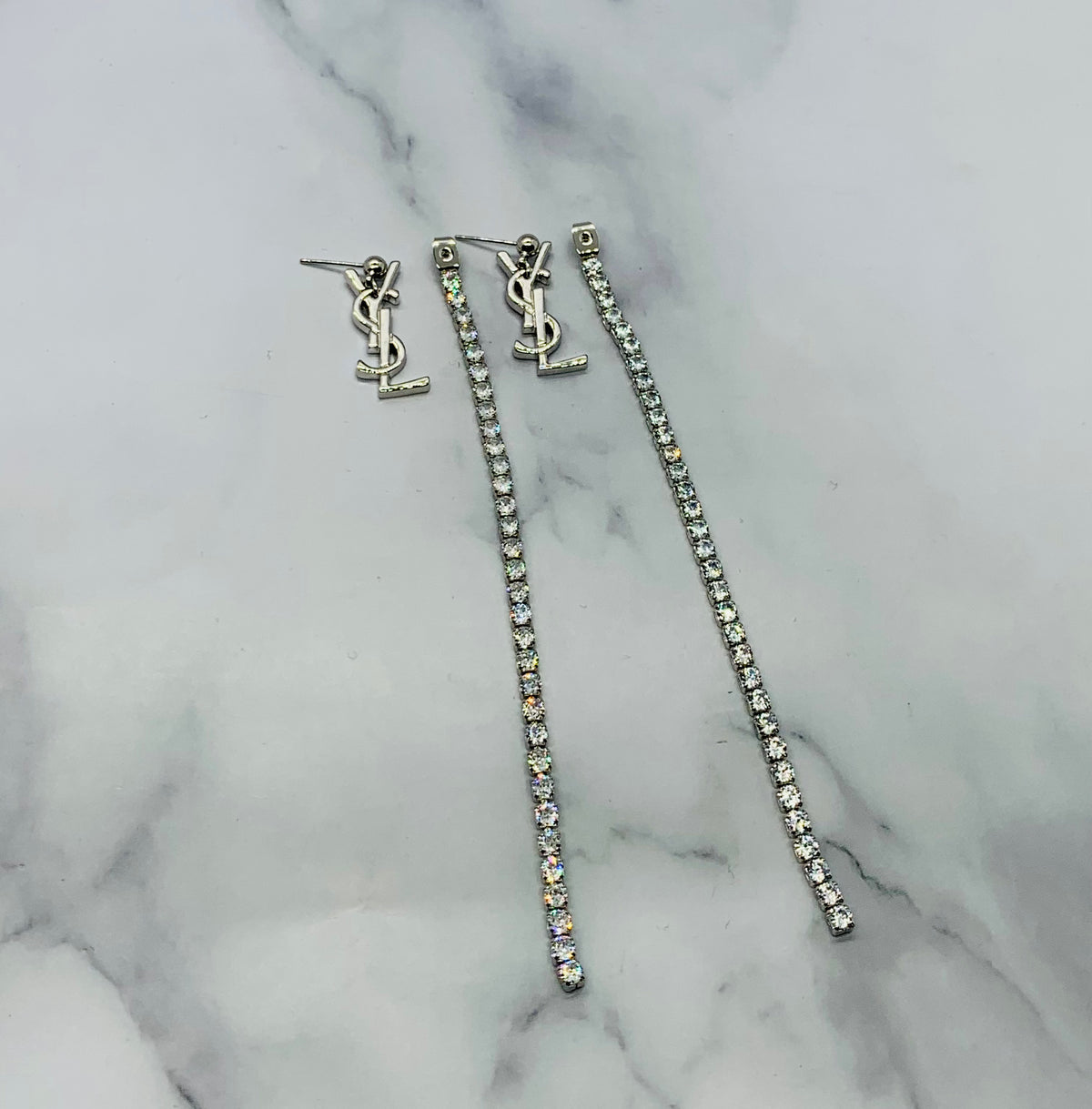 YSL YVES SAINT LAURENT Rhinestone Pendant Earrings - Pre owned
