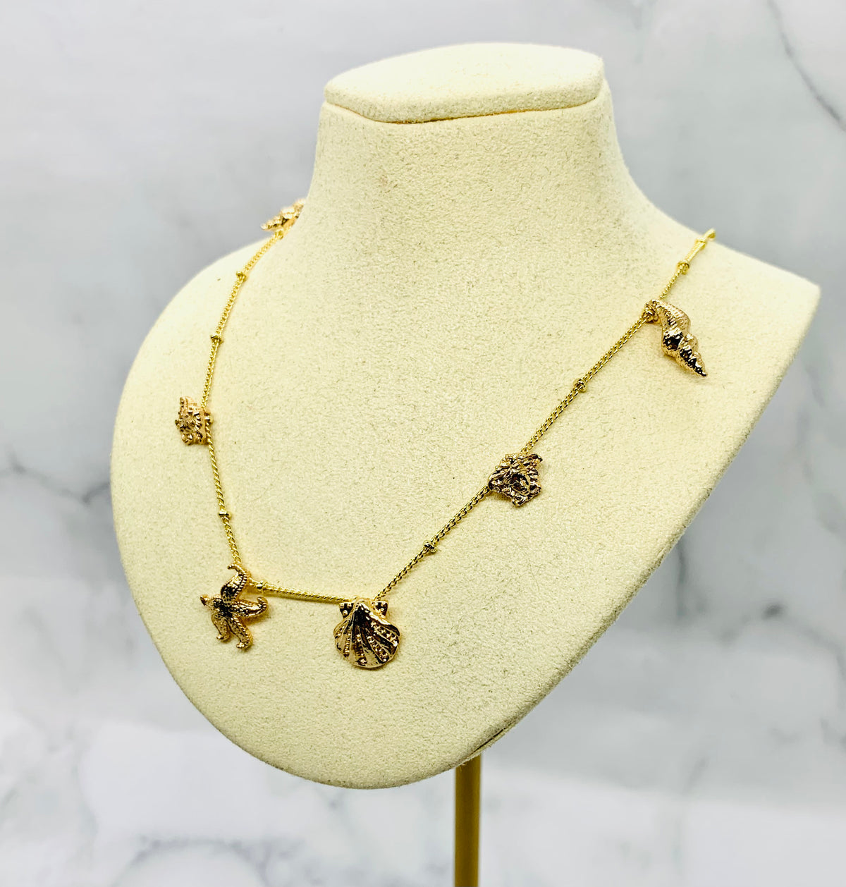 VERSACE Gold Tone Shell Charm Necklace - Pre owned