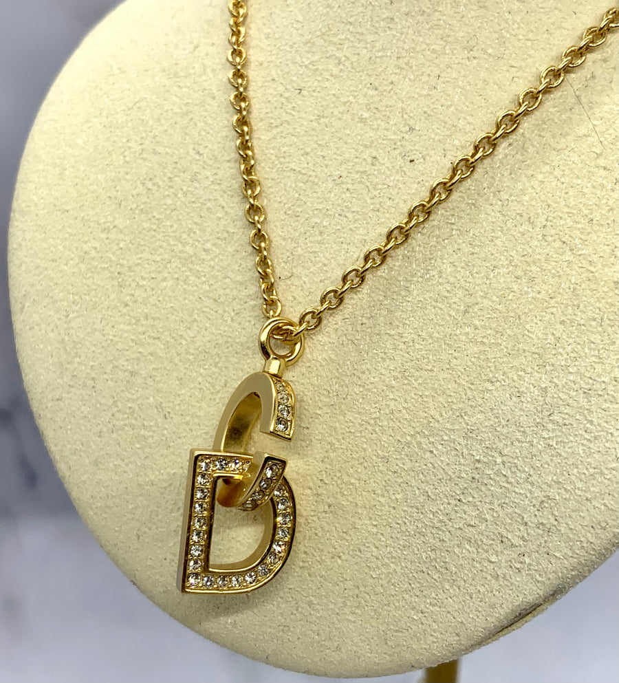 CHRISTIAN DIOR CD Rhinestone Pendant Necklace - Pre owned