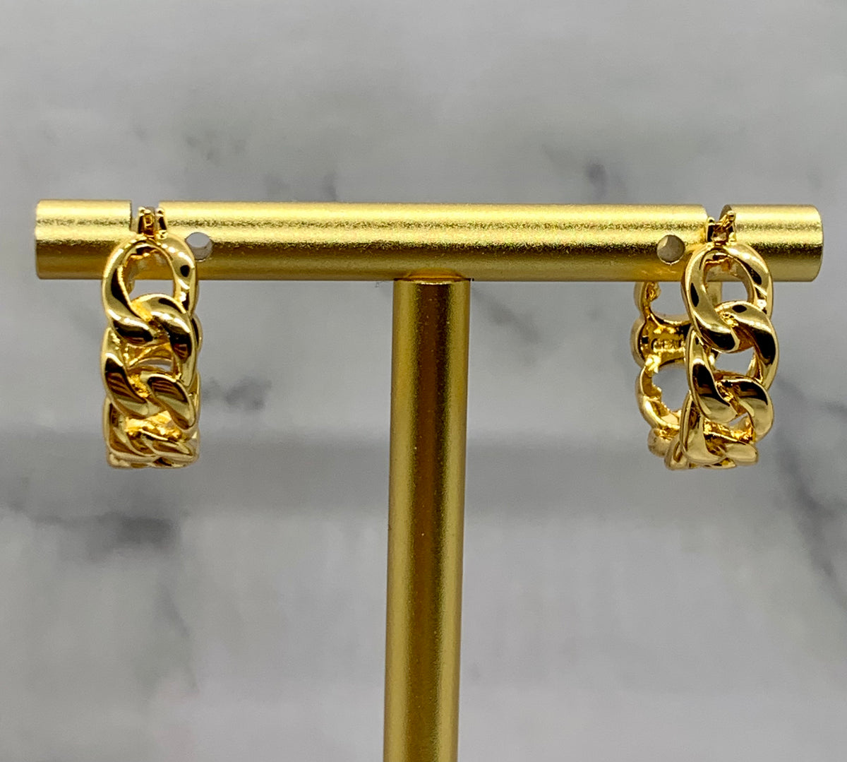 CELINE Gold Tone Hoop Monogram Earrings - Pre owned
