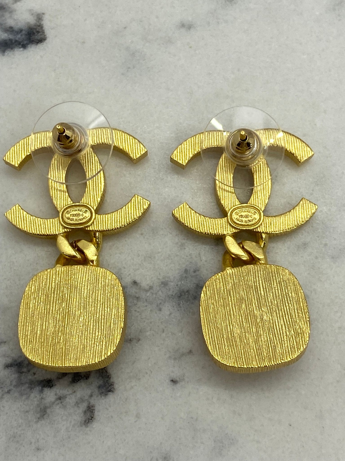CHANEL CC Gold Tone Pendant Earrings - Pre owned