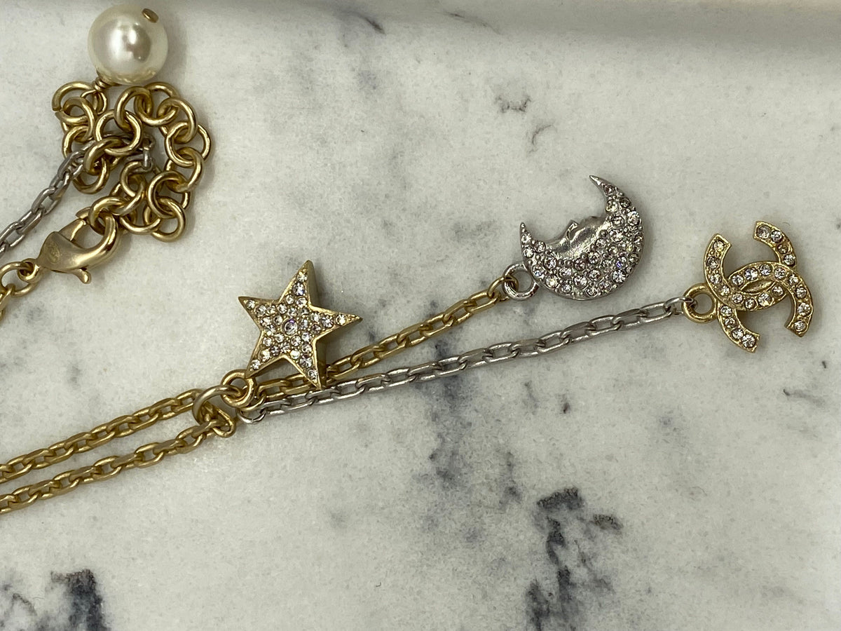 CHANEL CC Sun & Moon Rhinestone Necklace - Pre owned