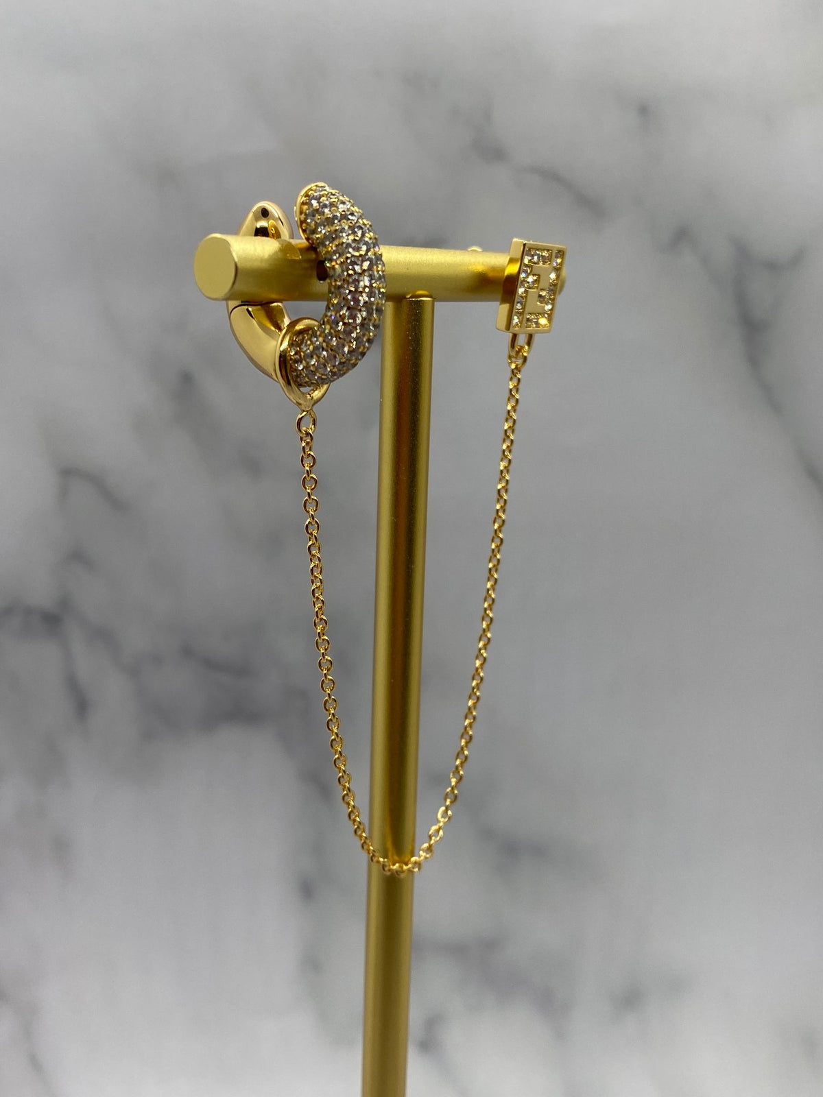 FENDI F Gold Tone Rhinestone Chain Ear Cuff - Pre owned