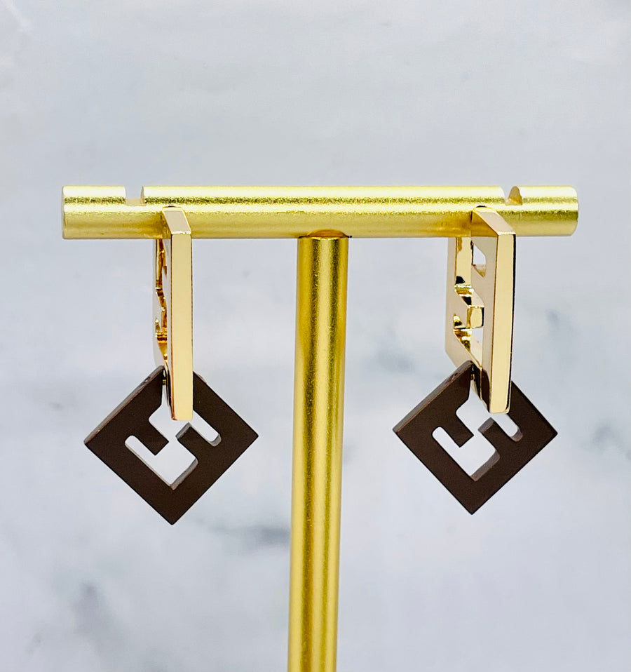 FENDI F Brown Tone Earrings Removable - Pre owned